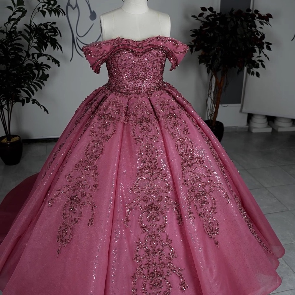 Elegant Pink Off-Shoulder Gown